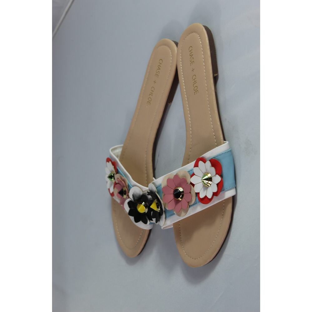 Chase + Chloe Womens Floral Slide Sandals Multicolor Flat Summer Shoes Size 9 - Picture 4 of 7